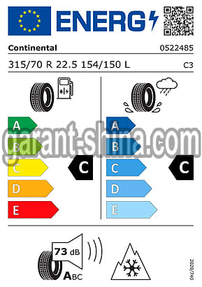 Continental Conti EcoRegional HD3+ (приводная) 315/70 R22.5 154/150L 20PR - Фото европейских характеристик